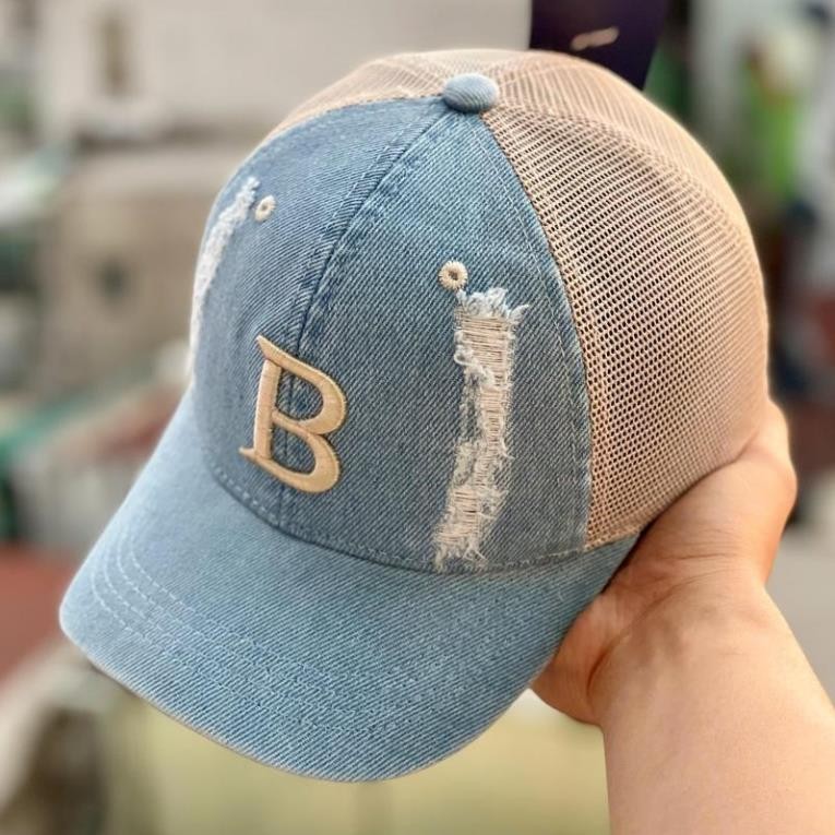 Nón kết, mũ lưỡi trai Chữ cái vải jeans phối lưới form chuẩn thời trang đường phố siêu đẹp