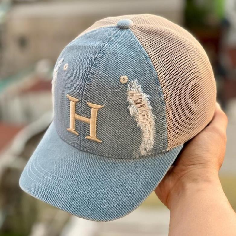 Nón kết, mũ lưỡi trai Chữ cái vải jeans phối lưới form chuẩn thời trang đường phố siêu đẹp