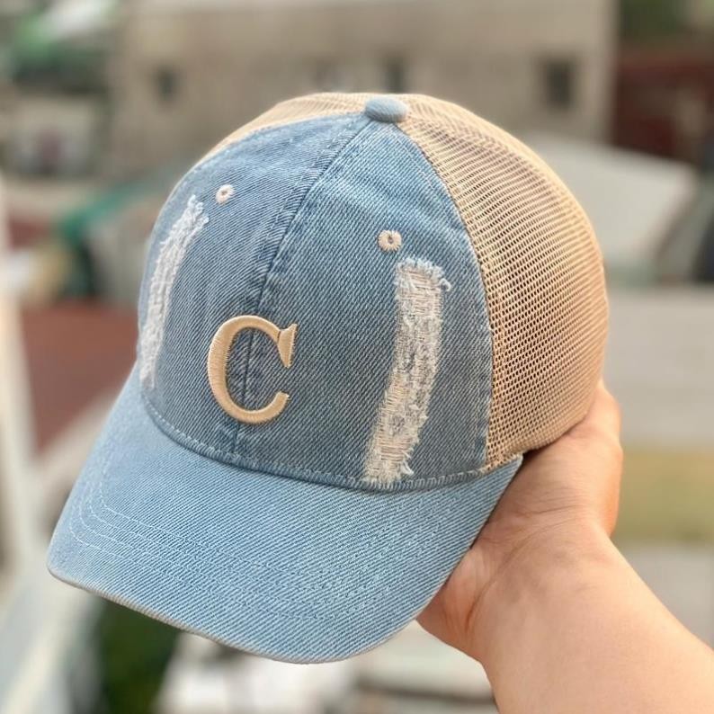 Nón kết, mũ lưỡi trai Chữ cái vải jeans phối lưới form chuẩn thời trang đường phố siêu đẹp