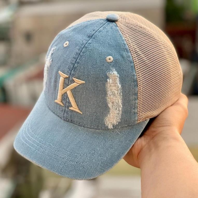 Nón kết, mũ lưỡi trai Chữ cái vải jeans phối lưới form chuẩn thời trang đường phố siêu đẹp