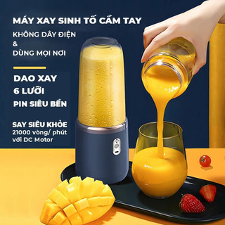 Máy Xay Sinh Tố Cầm Tay Mini Không Dây 40W, Máy Say Có 6 Lưỡi Dao Không Gỉ Sét Kèm Cáp Sạc USB