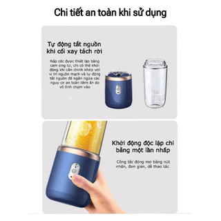 Máy Xay Sinh Tố Cầm Tay Mini Không Dây 40W, Máy Say Có 6 Lưỡi Dao Không Gỉ Sét Kèm Cáp Sạc USB