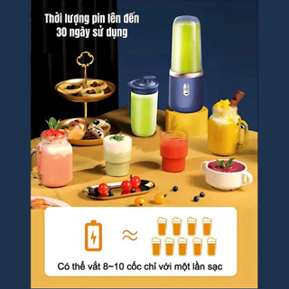 Máy Xay Sinh Tố Cầm Tay Mini Không Dây 40W, Máy Say Có 6 Lưỡi Dao Không Gỉ Sét Kèm Cáp Sạc USB