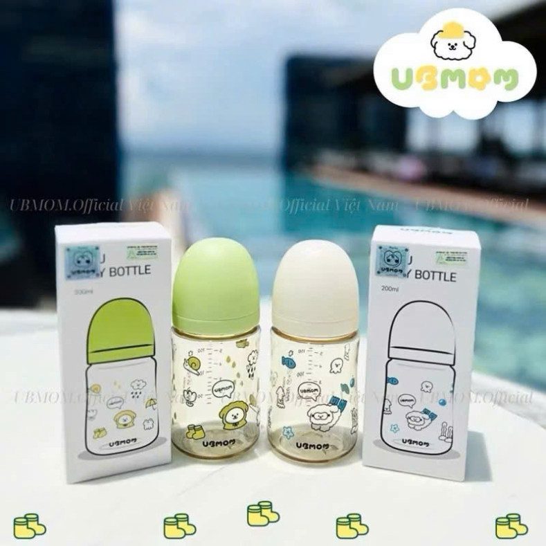Bình Sữa Ubmom Hàn Quốc Họa Tiết PPSU (120ml/200ml/280ml) - Chọn Núm Phù Hợp