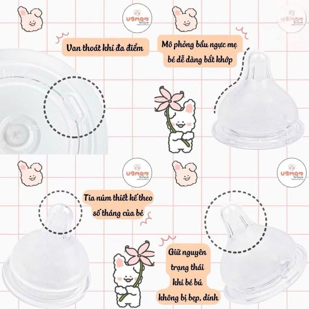Bình Sữa Ubmom Hàn Quốc Họa Tiết PPSU (120ml/200ml/280ml) - Chọn Núm Phù Hợp