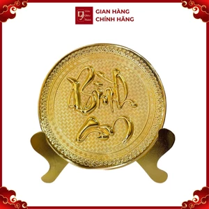 Trang Đĩa Chữ Bình An Bằng Đồng Mạ Vàng 24k ( Đường Kính 21cm ) - Cửu DIệu Thiên - TD003