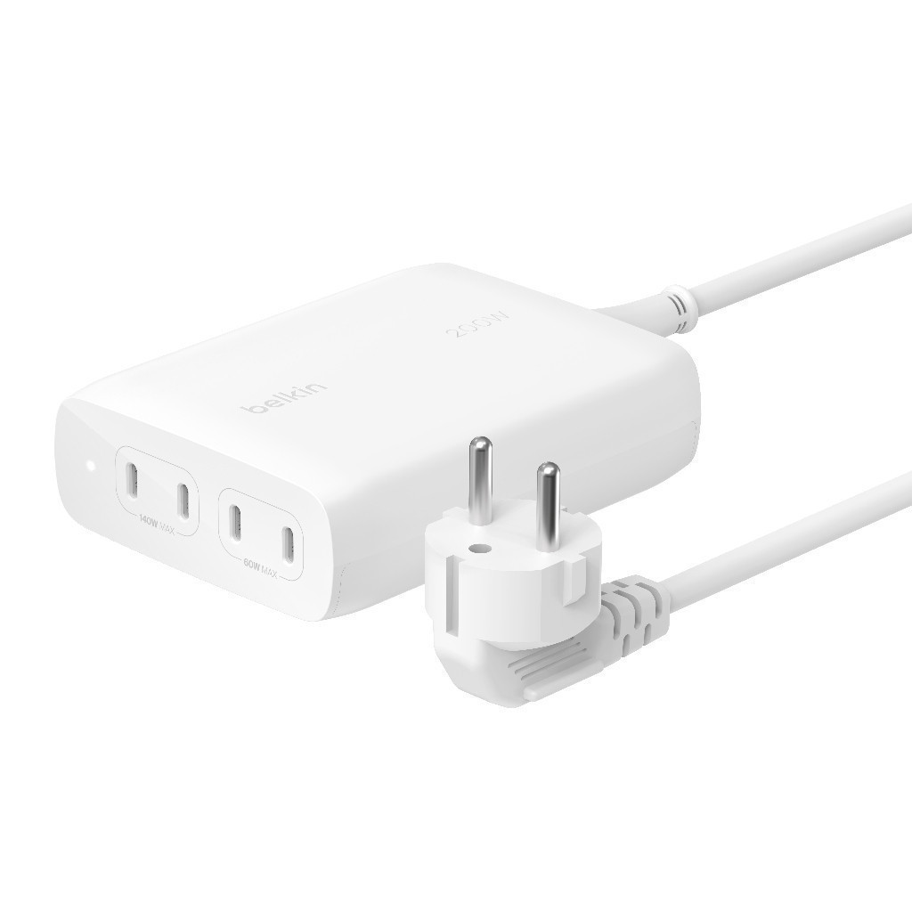 Ảnh Adapter sạc nhanh 200W Belkin 4 cổng USB-C PD 3.0 GaN màu trắng 2