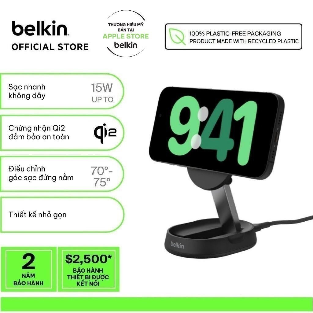 Ảnh Đế sạc không dây Belkin Qi2 BoostCharge Universal 15W, điều chỉnh linh hoạt đứng nằm, không kèm sạc 1