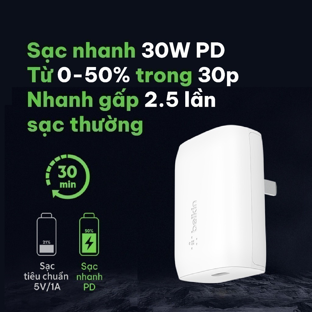Ảnh Sạc nhanh BOOST↑CHARGE Belkin 30W USB-C PD 3.0 PPS B7 (tương thích iPhone 15) 2