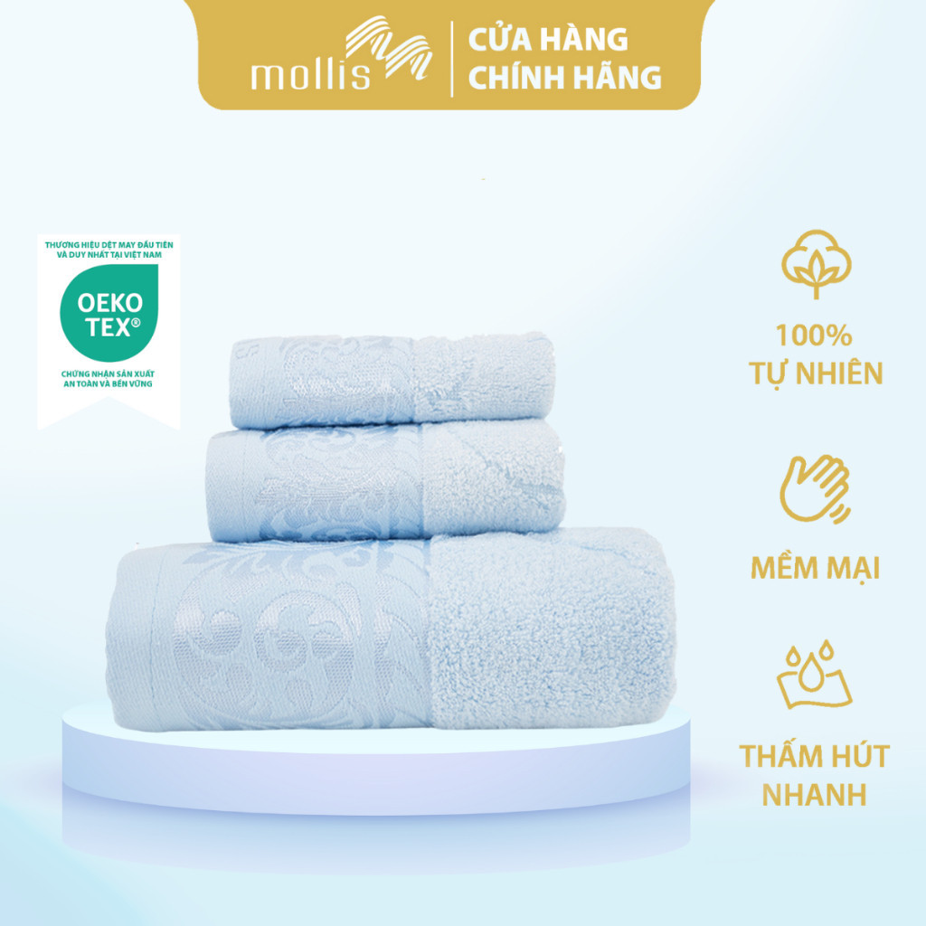 Ảnh Khăn Mặt Mollis Modal 34x80cm Khăn Cao Cấp Sợi Gỗ Sồi Bề Mặt Bóng Mịn Thoáng Mát Thấm Hút Không Ra Màu Xù Đồ Lông FMR5 1