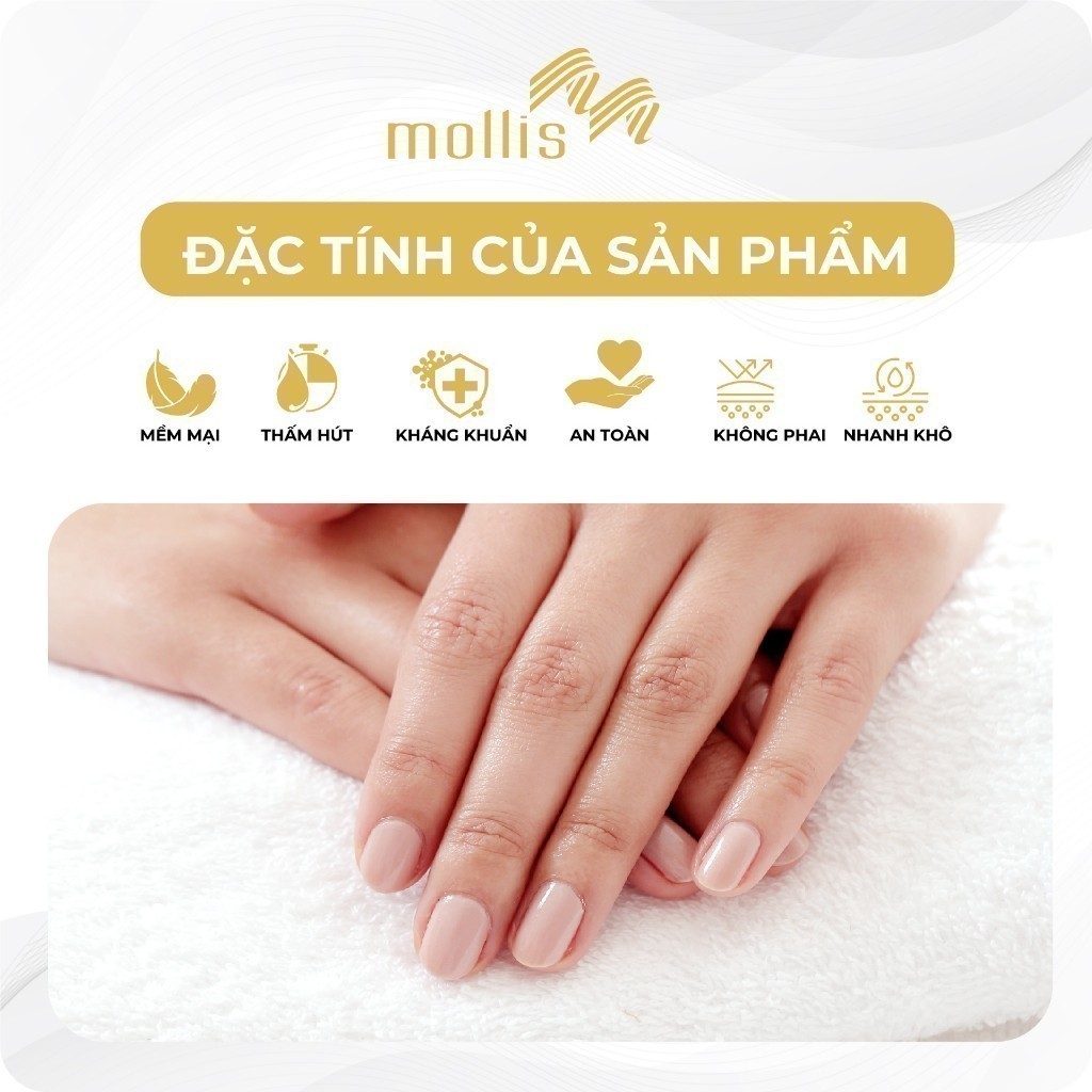 Ảnh Khăn Tay Mollis Cotton 30x42cm Khăn Cao Cấp Mềm Mịn Thấm Hút Không Ra Màu Không Xù Đồ Lông Gia Đình Spa Khách Sạn HM50 4