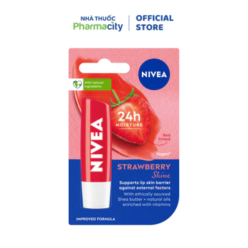 Son Dưỡng Môi NIVEA Strawberry Shine Hương Dâu - Màu đỏ (Thỏi 4.8g)