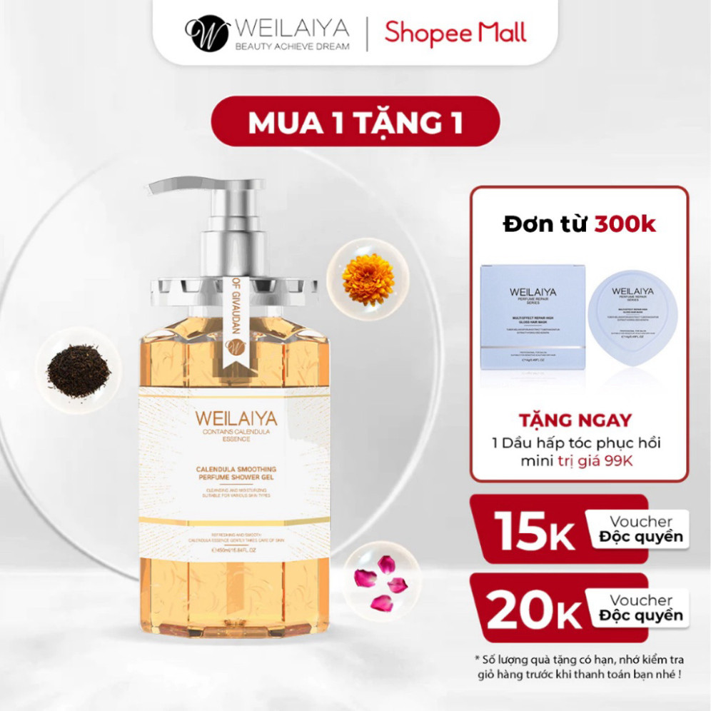 Ảnh Sữa tắm dưỡng trắng da cánh hoa cúc vạn thọ Weilaiya cấp ẩm, sáng da hương thơm sang trọng 450ml 3