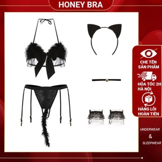 Bộ đồ ngủ Hóa trang phong cách mèo DN11, Thiết kế nội y cosplay sexy, giúp nàng thêm bí ẩn và quyến rũ
