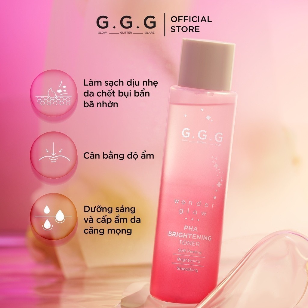 Ảnh Toner Hồng PHA Peel Da Dịu Nhẹ Sáng Da G.G.G Wonder Glow PHA Brightening Toner 150ml 2