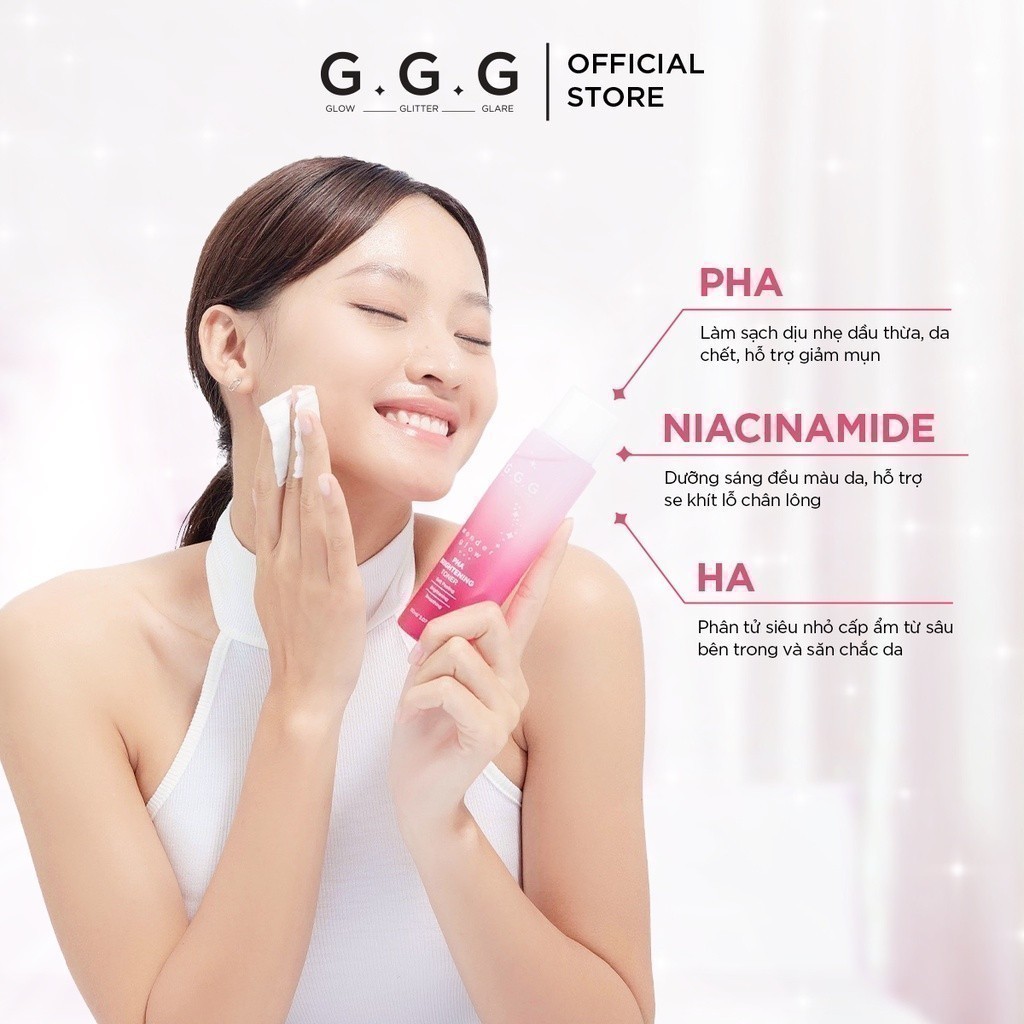 Ảnh Toner Hồng PHA Peel Da Dịu Nhẹ Sáng Da G.G.G Wonder Glow PHA Brightening Toner 150ml 3
