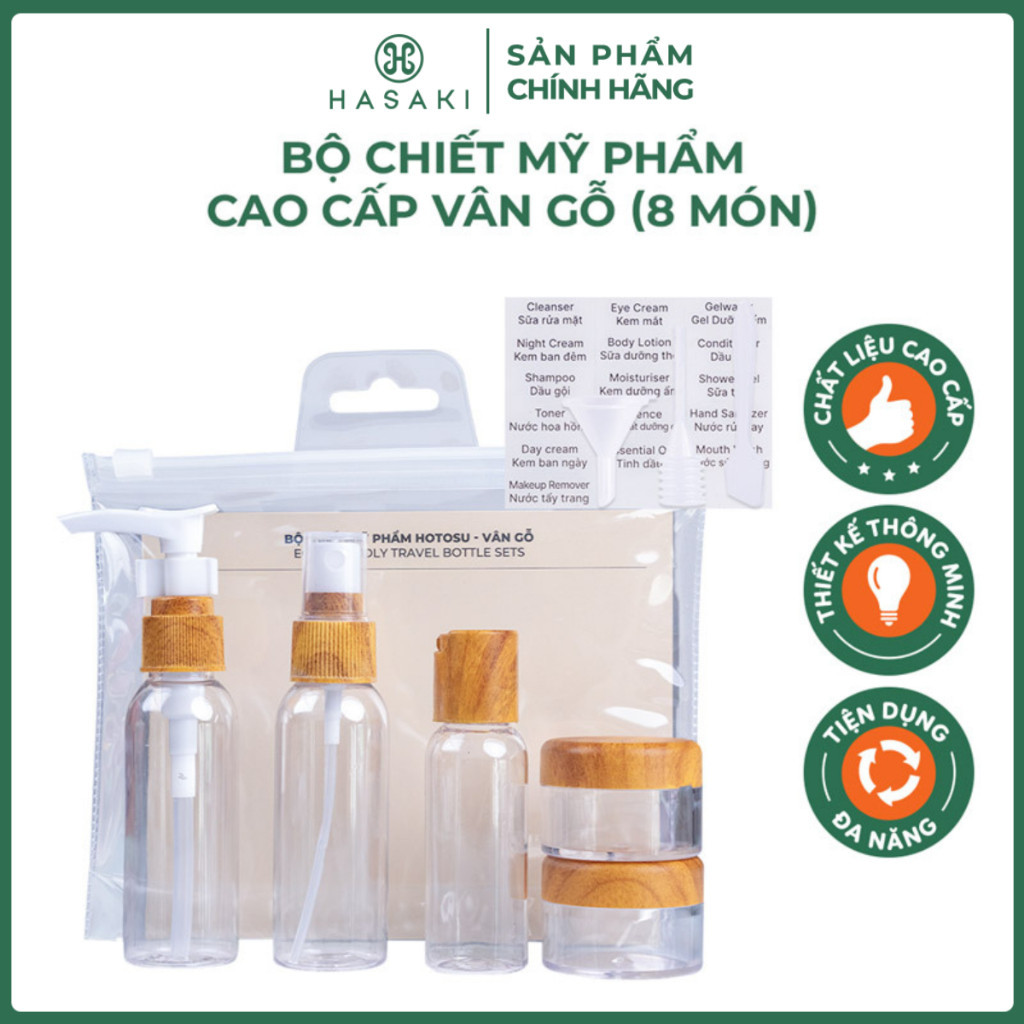 Bộ Chiết Mỹ Phẩm Hotosu Vân Gỗ (8 Món)