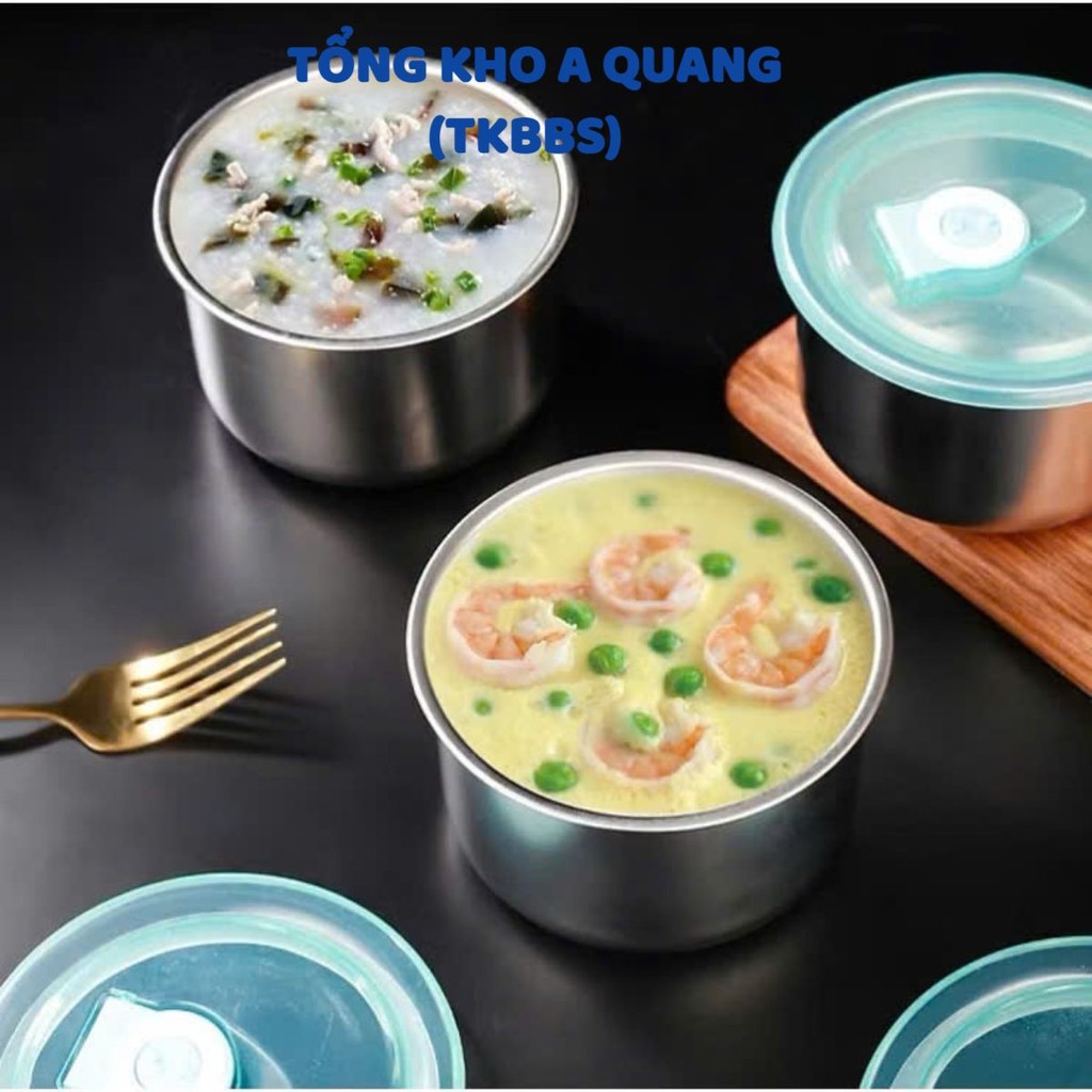 Hộp Đựng Thức Ăn Tròn Inox 304 Có Nắp Đậy, Hộp Đựng Thức Ăn Có Nắp Đậy Tiện Dụng