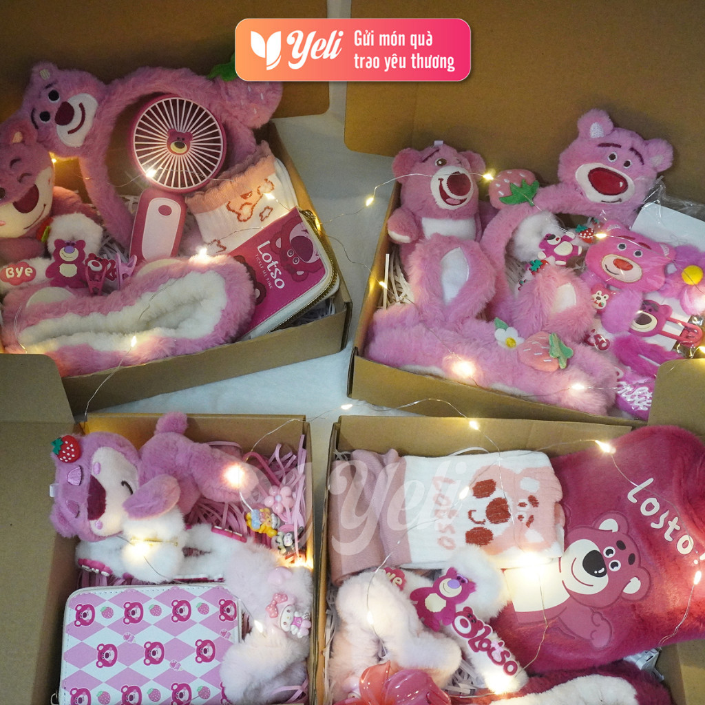 Quà tặng gấu dâu LOTSO, CAPYBARA, HELLO KITTY kèm phụ kiện, Combo sét hộp quà tặng bạn nữ ngày sinh nhật Yeli Shop
