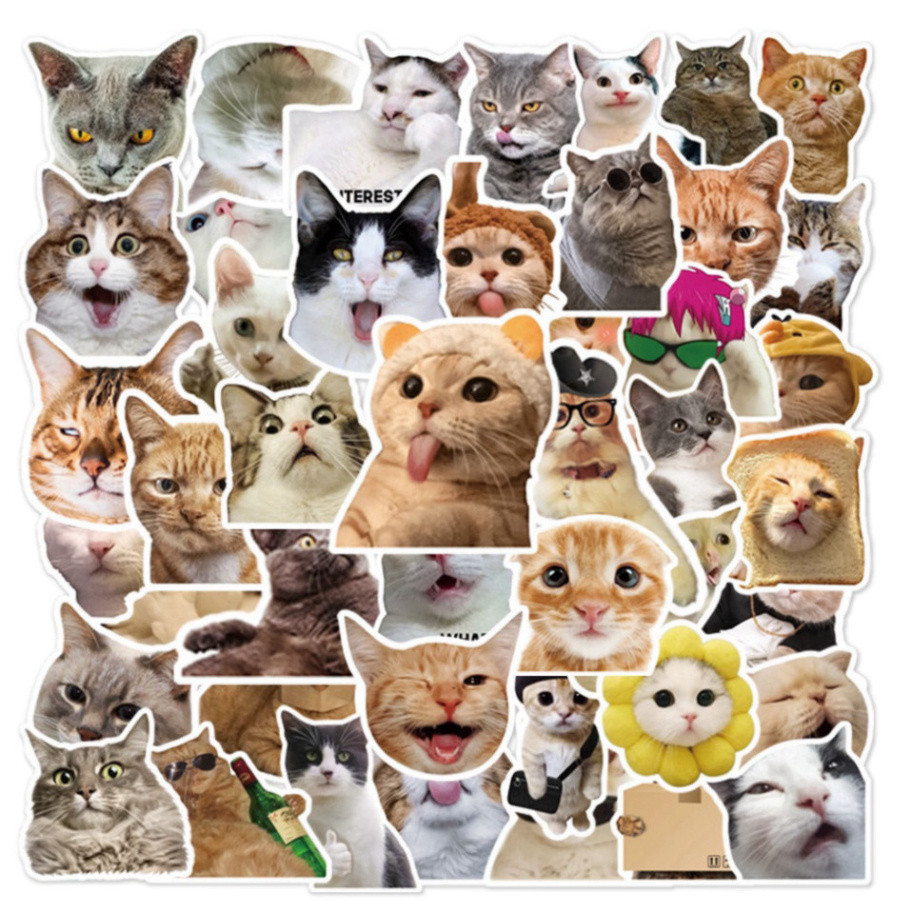 [Set 50 Cái] Sticker Meme Mèo nhiều họa tiết chống nước, dán trang trí ...