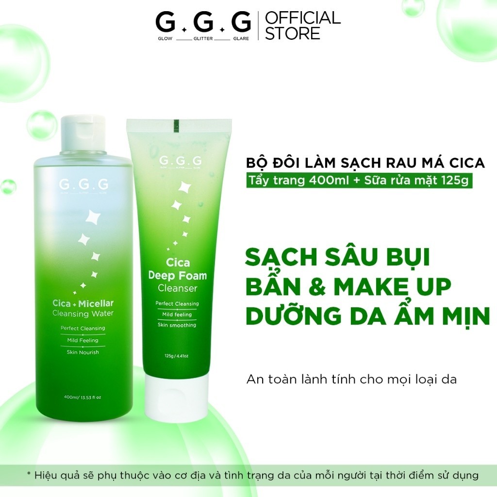 Ảnh COMBO Sạch sâu, Ẩm mịn, Không khô da từ Rau Má - G.G.G Nước Tẩy Trang Cica 400ml & Sửa Rửa Mặt Cica 125gr 1