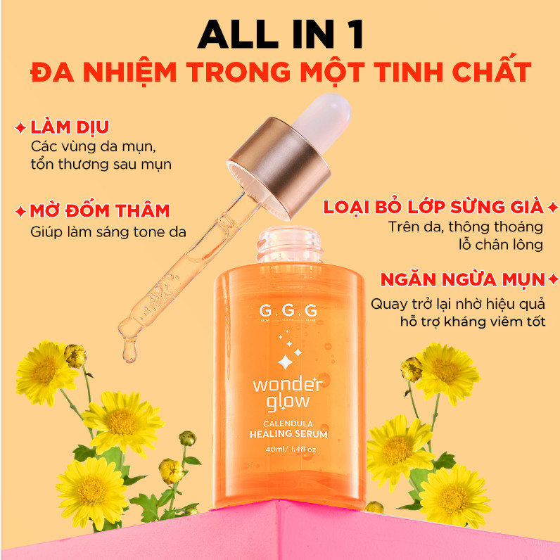 Ảnh Serum Cam, Làm Dịu Da mụn, Phục hồi, Hỗ Trợ Giảm Mụn, Mờ Thâm - G.G.G Wonder Glow Healing Serum 40ml 4
