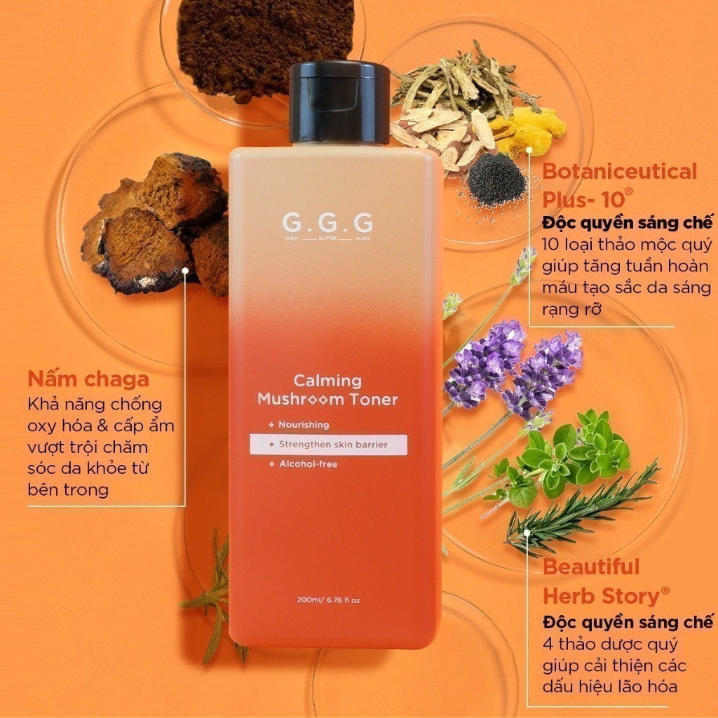 Ảnh Bộ 2 Toner Nấm Không Cồn Cấp ẩm Dịu Da Tức Thì- G.G.G Calming Mushroom Toner 200ml 4