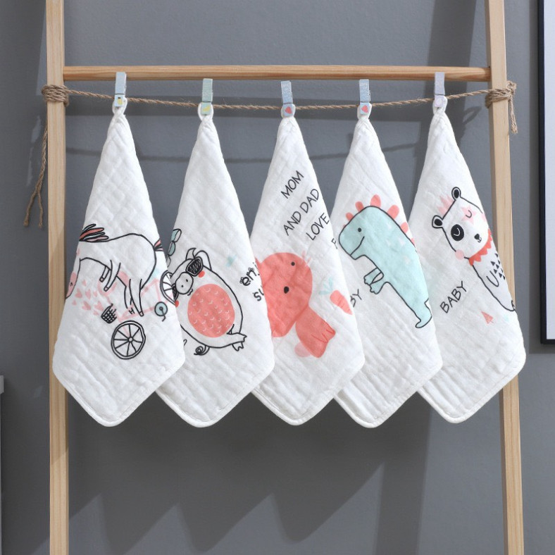 Khăn xô sữa 6 lớp cho bé, set 5 khăn sữa size 30*30 cm hàng cao cấp nhiều họa tiết xinh xắn