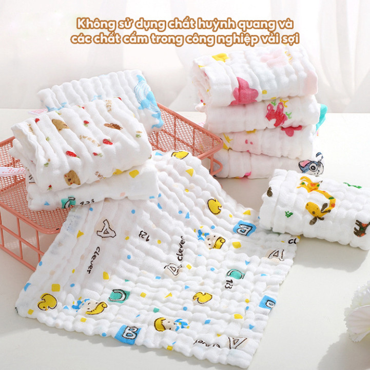 Set 5 Khăn mặt khăn sữa Manny muslin 6 lớp đa năng khăn lau đa năng vải xô mềm mại thấm hút an toàn cho bé S5M2