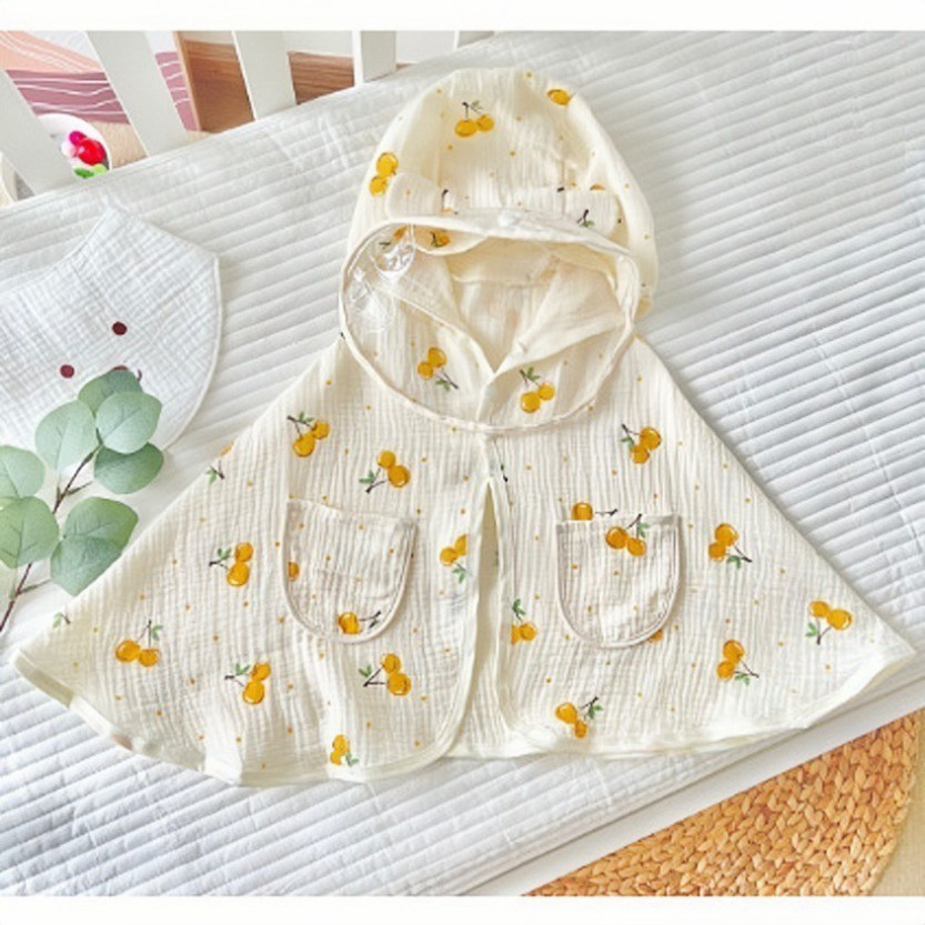 Áo choàng chống nắng cho bé vải xô muslin có kính chống bụi, cúc bấm tháo rời