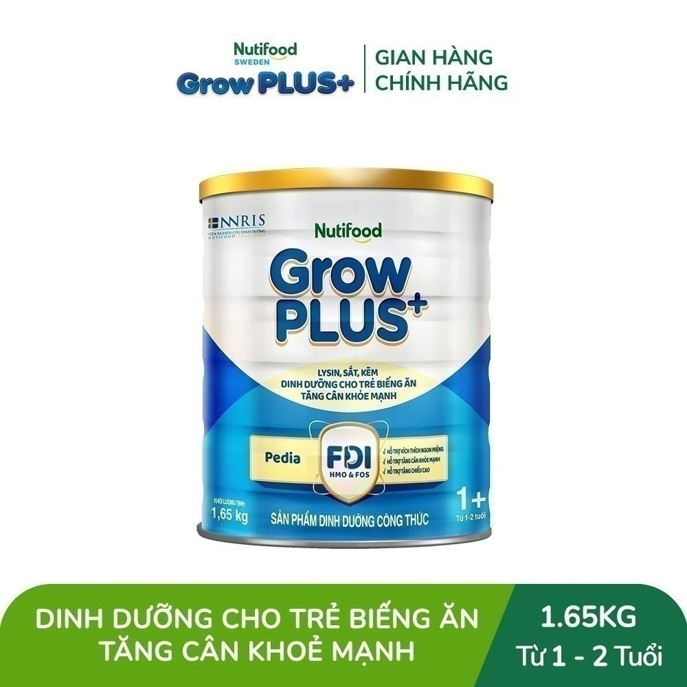 Sữa Bột Nutifood GrowPLUS+ Biếng Ăn (Xanh) 1+ - Tăng Cân Khỏe Mạnh (Lon 1,65 Kg)