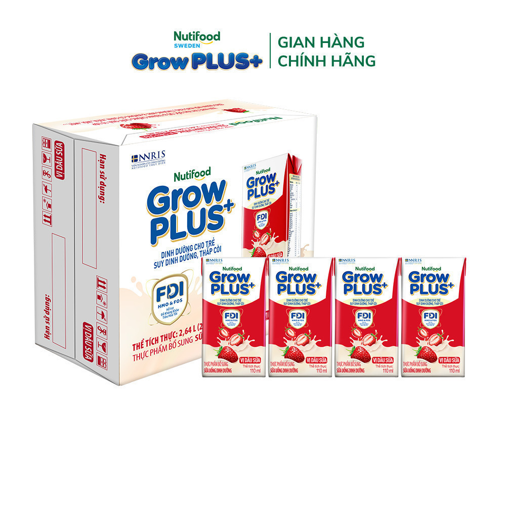 Combo 2 Thùng 24 hộp Sữa bột pha sẵn Nutifood Sweden GrowPLUS+ Vị Dâu 110ml & Vị Chuối 110ml