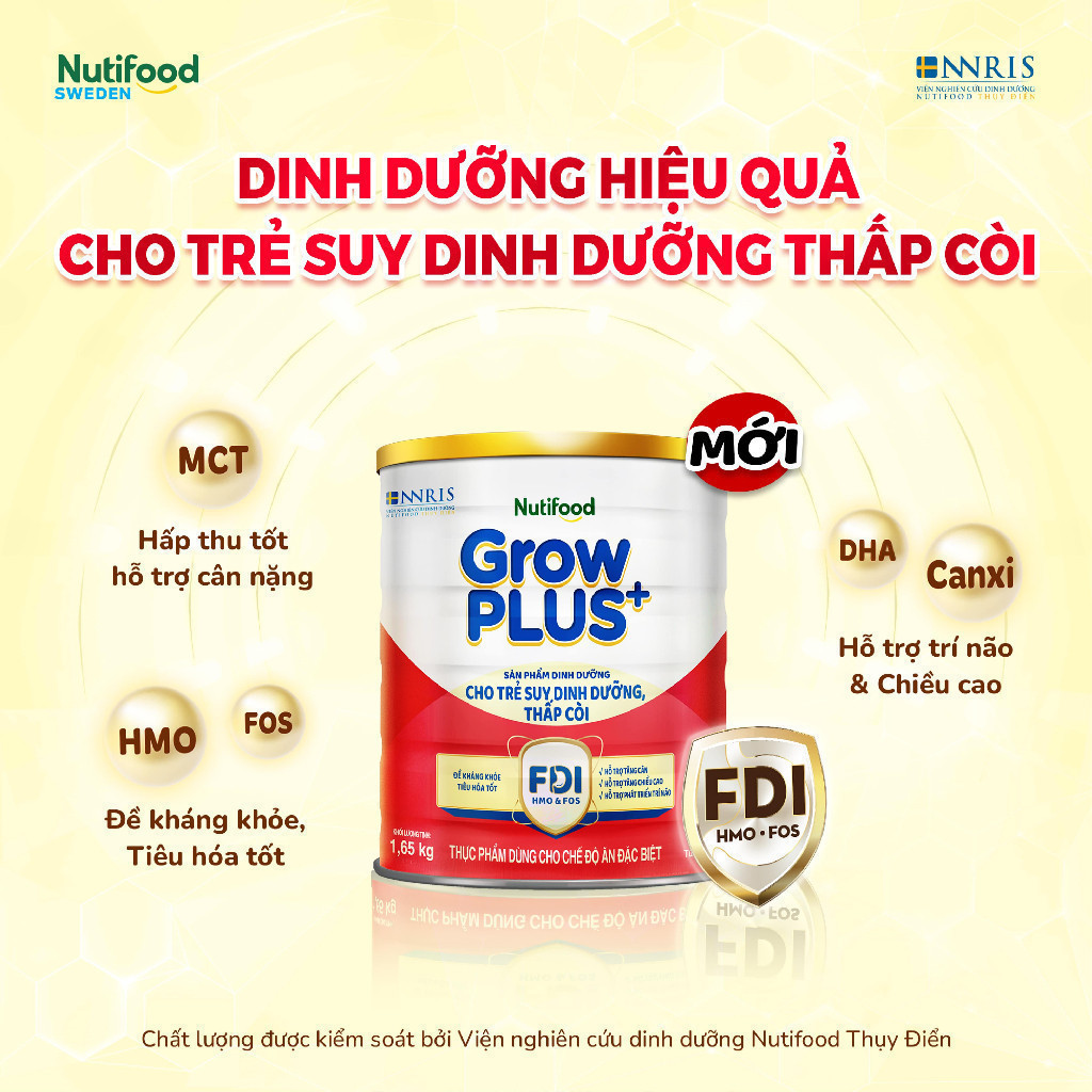 Combo 3 Sữa bột Nutifood GrowPLUS+ Suy Dinh Dưỡng (Đỏ) 1+ - Tăng Cân, Tăng Chiều Cao ( 3 Lon 1,65 Kg)