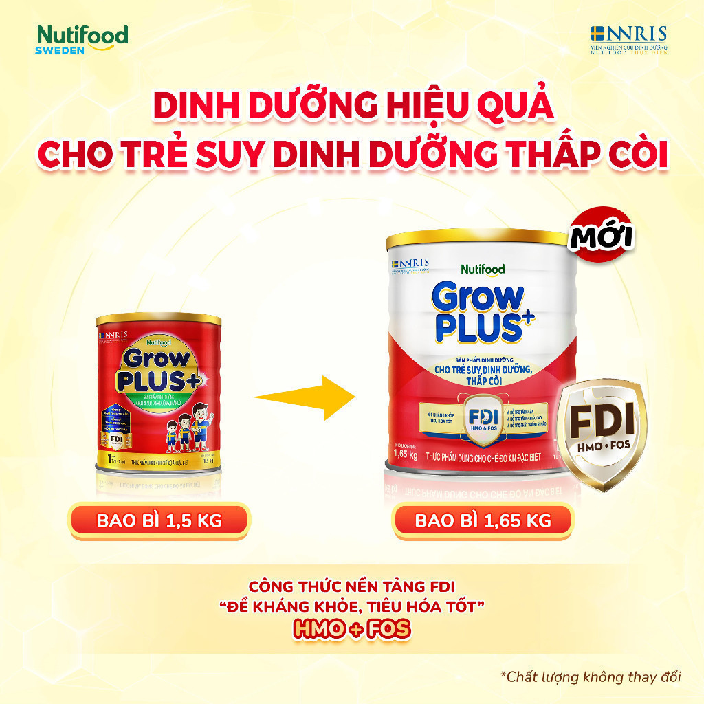 Combo 3 Sữa bột Nutifood GrowPLUS+ Suy Dinh Dưỡng (Đỏ) 1+ - Tăng Cân, Tăng Chiều Cao ( 3 Lon 1,65 Kg)