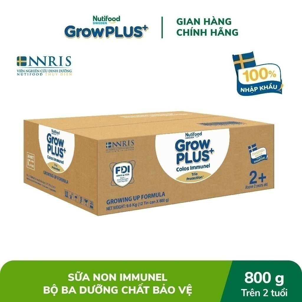 Sữa Bột Nutifood Sweden GrowPLUS+ Sữa Non Immunel - trên 2 tuổi lon 800g (Bao bì tuỳ lô hàng)