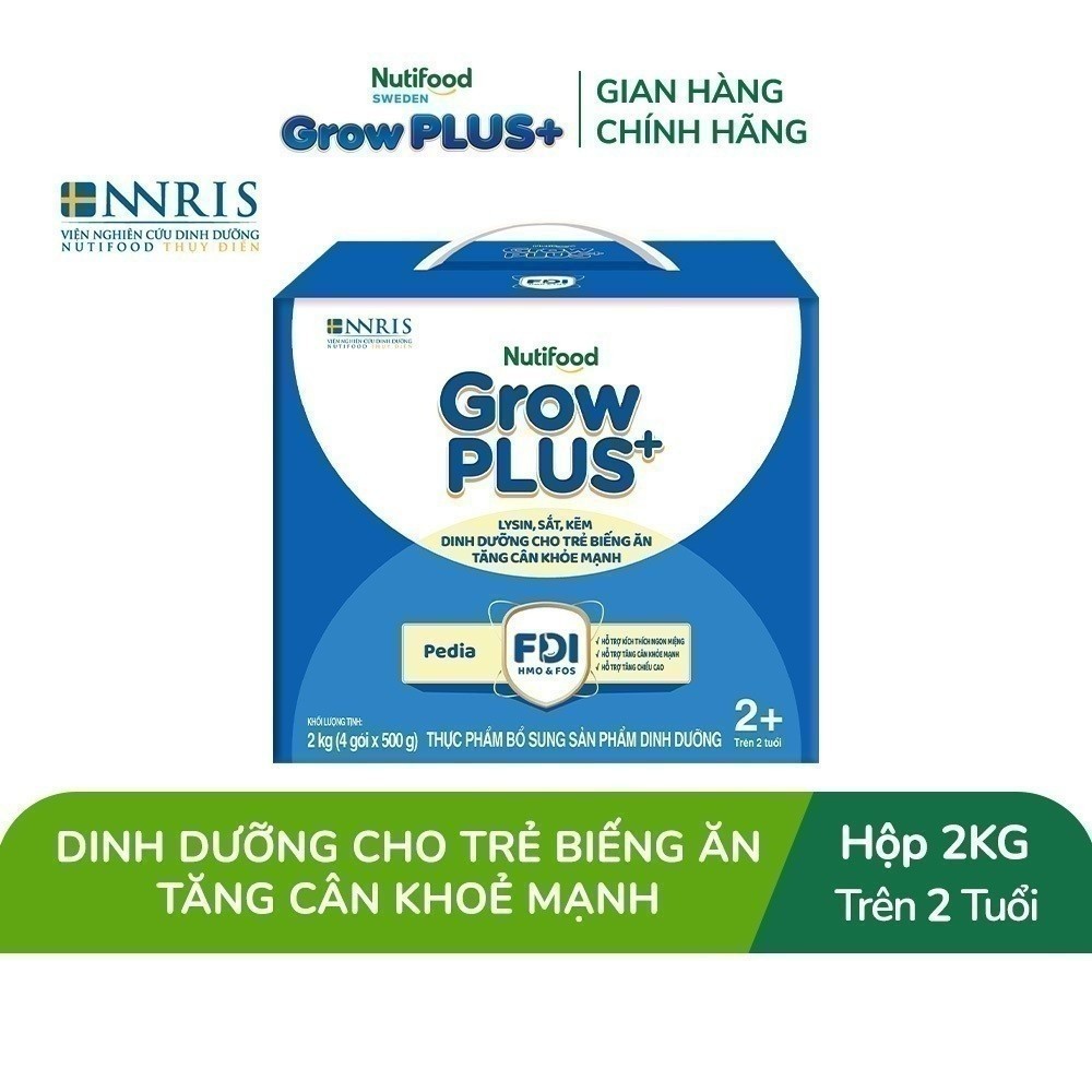 Sữa Bột Nutifood GrowPLUS+ Biếng Ăn (Xanh) 2+ - Tăng Cân Khỏe Mạnh (Hộp 2 Kg)