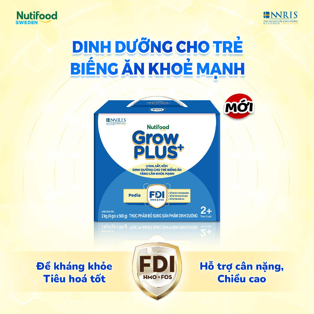 Sữa Bột Nutifood GrowPLUS+ Biếng Ăn (Xanh) 2+ - Tăng Cân Khỏe Mạnh (Hộp 2 Kg)