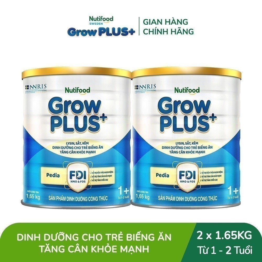Combo 2 Sữa Bột Nutifood GrowPLUS+ Biếng Ăn (Xanh) 1+ - Tăng Cân Khỏe Mạnh (2 Lon 1,65 Kg)