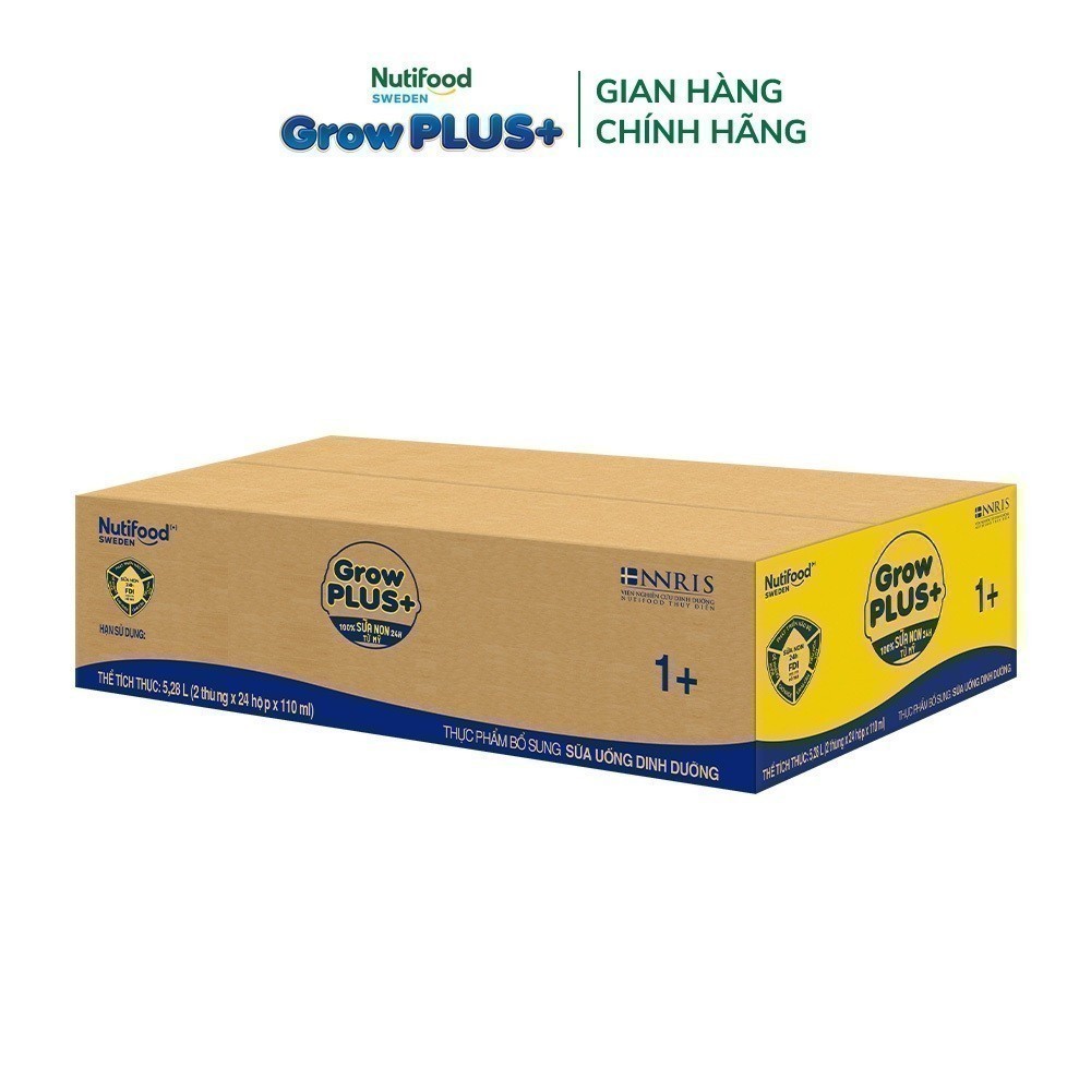 [Bao bì mới] Thùng Sữa Bột Pha Sẵn Nutifood GrowPLUS+ Vàng (Sữa Non Tăng Đề Kháng) 110ml - Trên 1 tuổi (48 Hộp x 110ml)