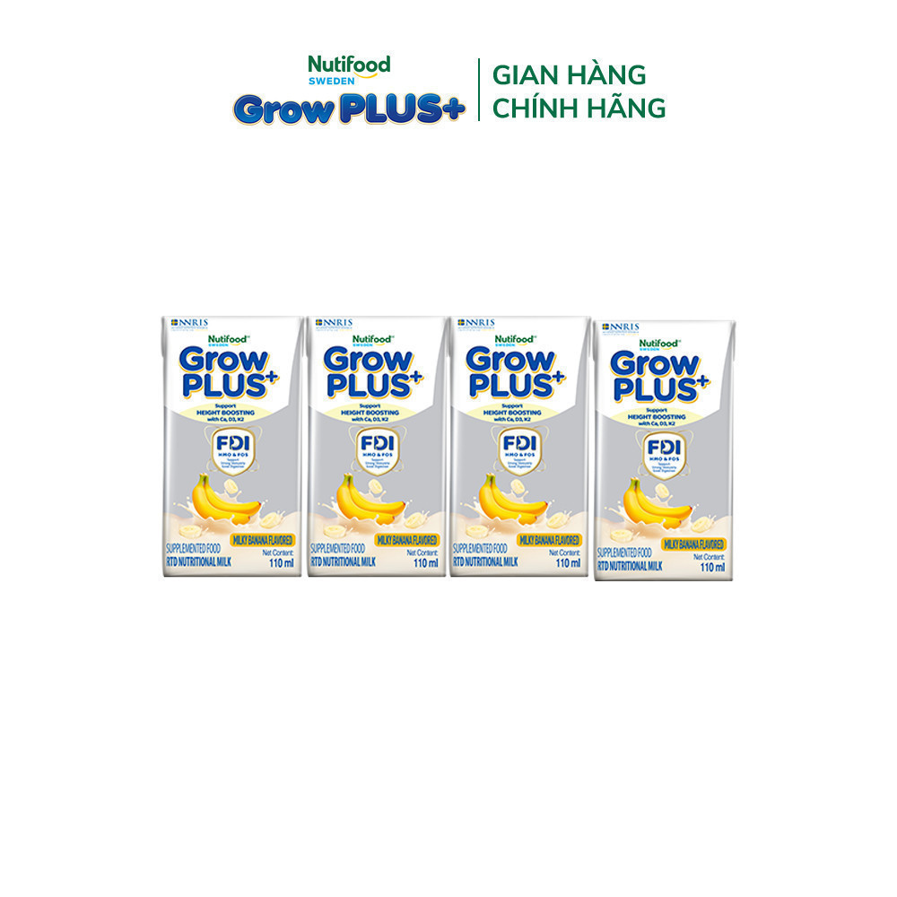 [LIVESTREAM KOL] Thùng 24 hộp Sữa bột pha sẵn Nutifood Sweden GrowPLUS+ Vị Chuối Sữa hộp 110ml (24 x 110ml)