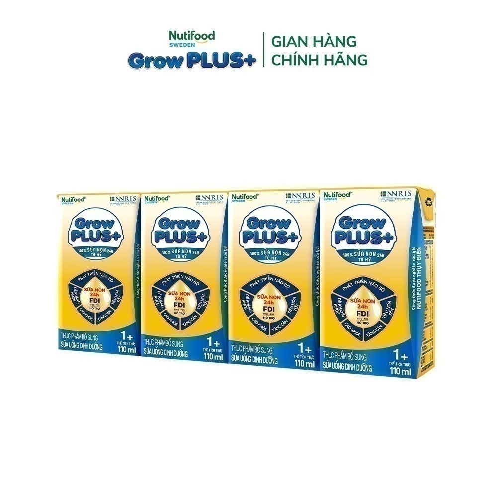 Thùng 24 hộp Sữa Bột Pha Sẵn Nutifood GrowPLUS+ Vàng (Sữa Non Tăng Đề Kháng) 110ml - Trên 1 tuổi