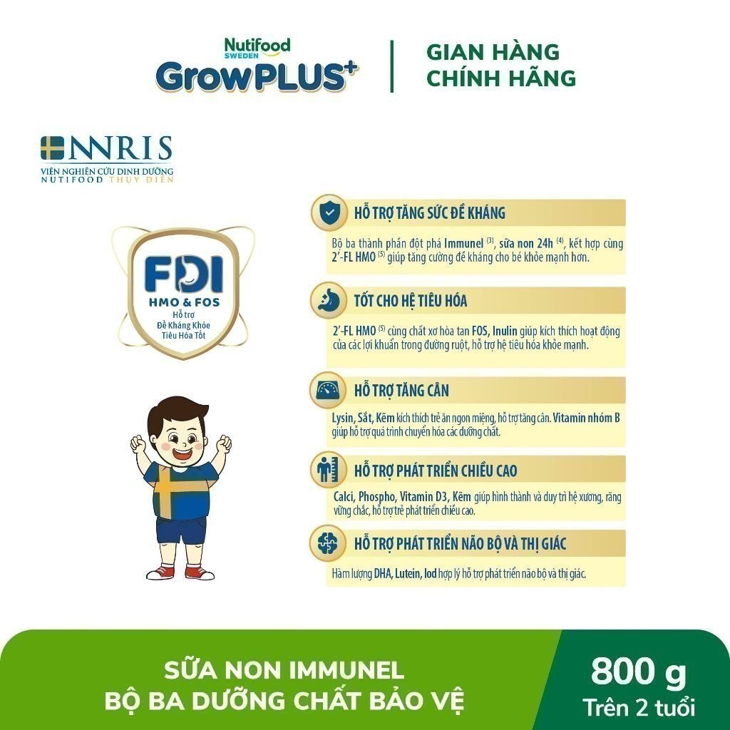 Combo 2 Sữa Bột Nutifood Sweden GrowPLUS+ Sữa Non Immunel trên 2 tuổi lon 800 g (Bao bì tuỳ lô hàng)