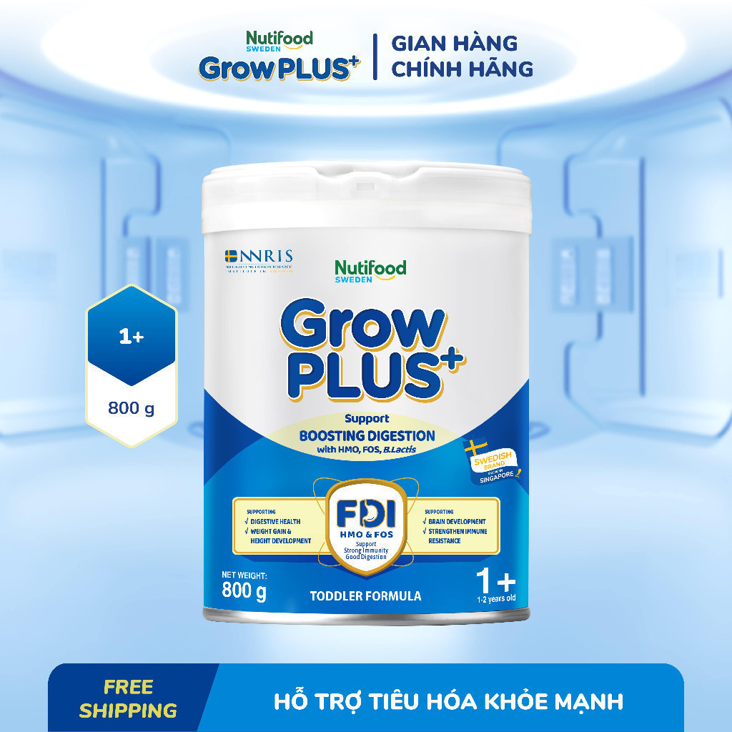 Combo 3 Sữa bột Nutifood Sweden GrowPLUS+ Tiêu Hóa (Xanh Nhạt) 1+ - Tiêu hóa khỏe, tăng cân (Lon 800g)