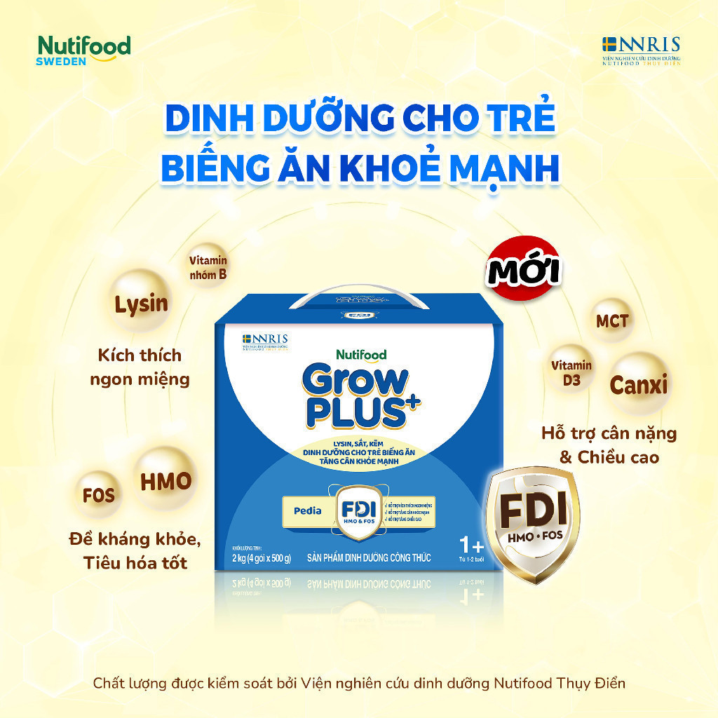 Combo 2 Sữa Bột Nutifood GrowPLUS+ Biếng Ăn (Xanh) 1+ - Tăng Cân Khỏe Mạnh (2 Hộp 2 Kg)