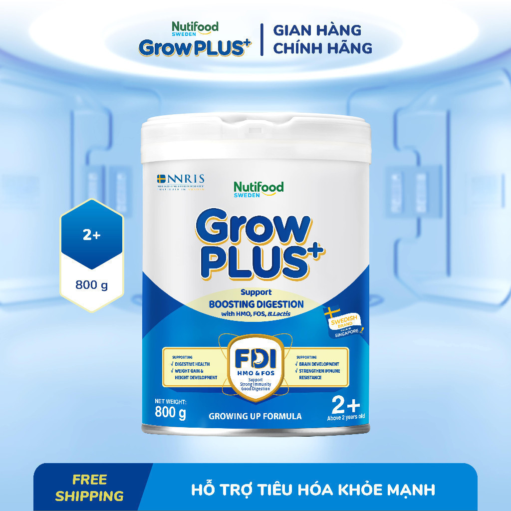 Combo 2 Sữa bột Nutifood Sweden GrowPLUS+ Tiêu Hóa (Xanh Nhạt) 2+ - Tiêu hóa khỏe, tăng cân (Lon 800g)
