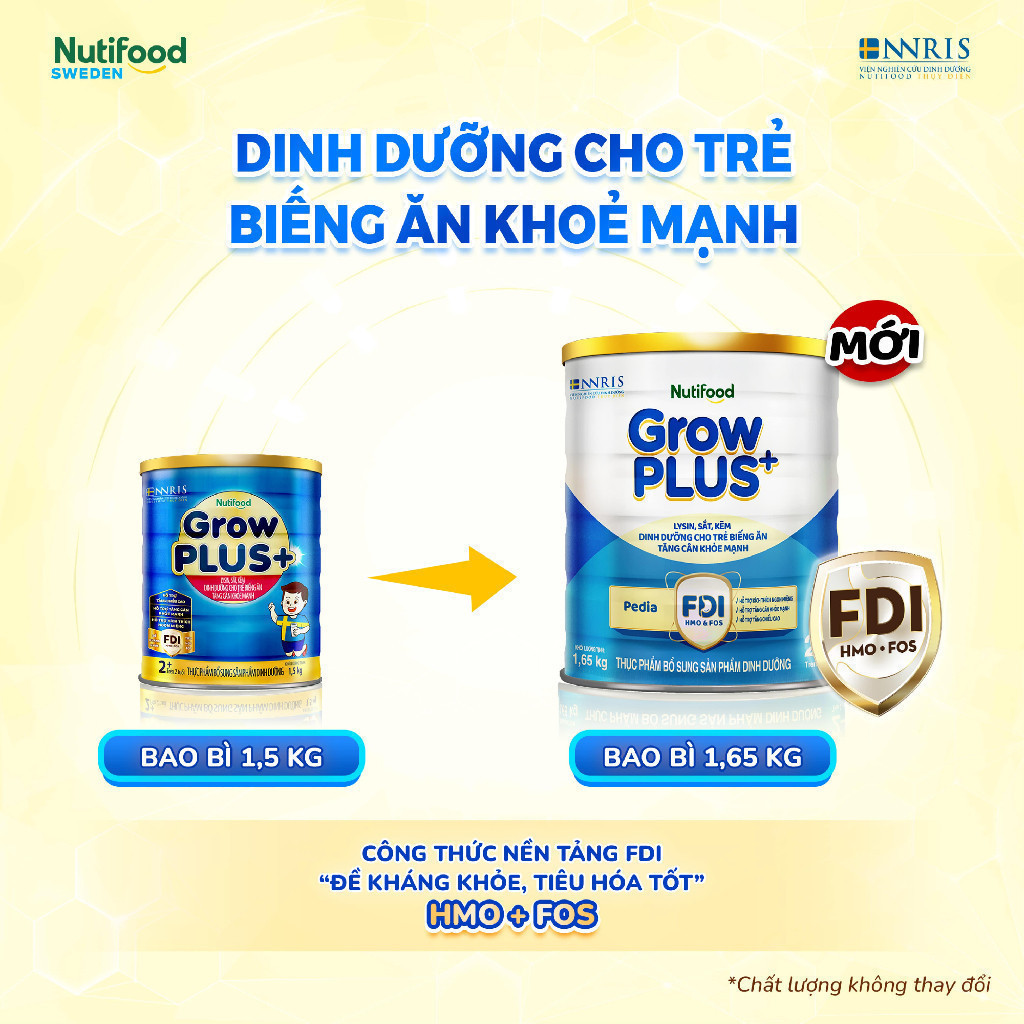 Sữa Bột Nutifood GrowPLUS+ Biếng Ăn (Xanh) 2+ - Tăng Cân Khỏe Mạnh (Lon 1,65 Kg)