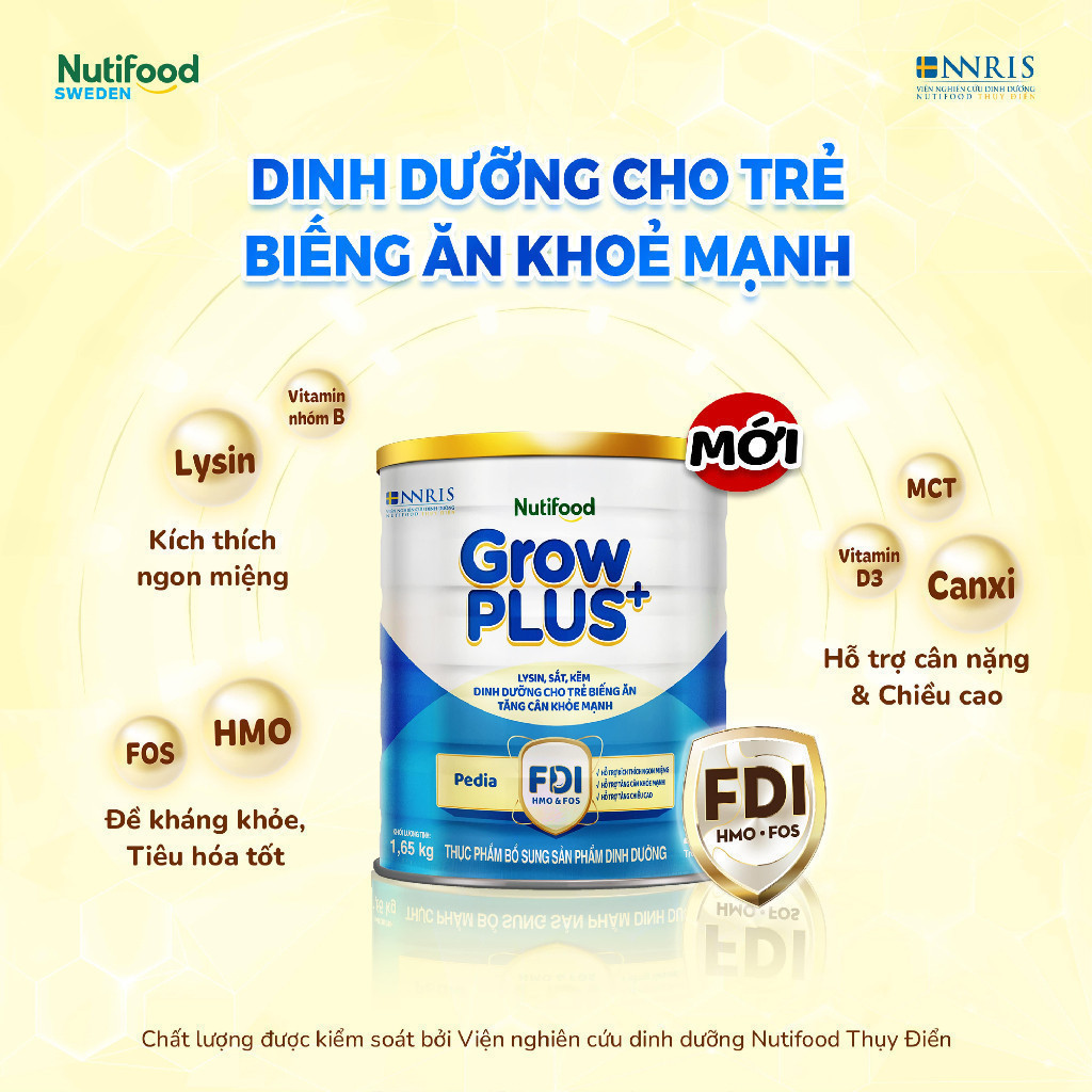 Sữa Bột Nutifood GrowPLUS+ Biếng Ăn (Xanh) 2+ - Tăng Cân Khỏe Mạnh (Lon 1,65 Kg)