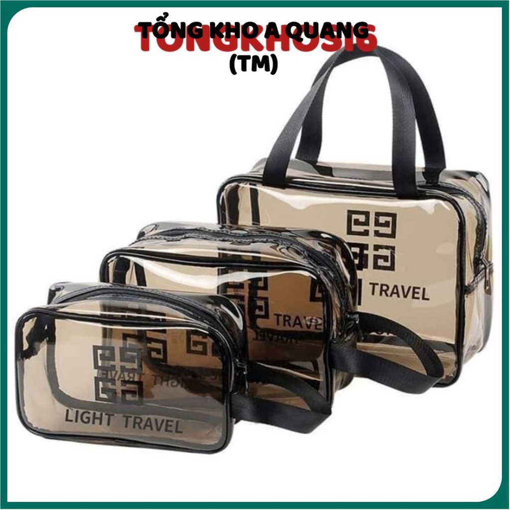 SET3 túi trong suốt đựng đồ, mỹ phẩm du lịch thời trang