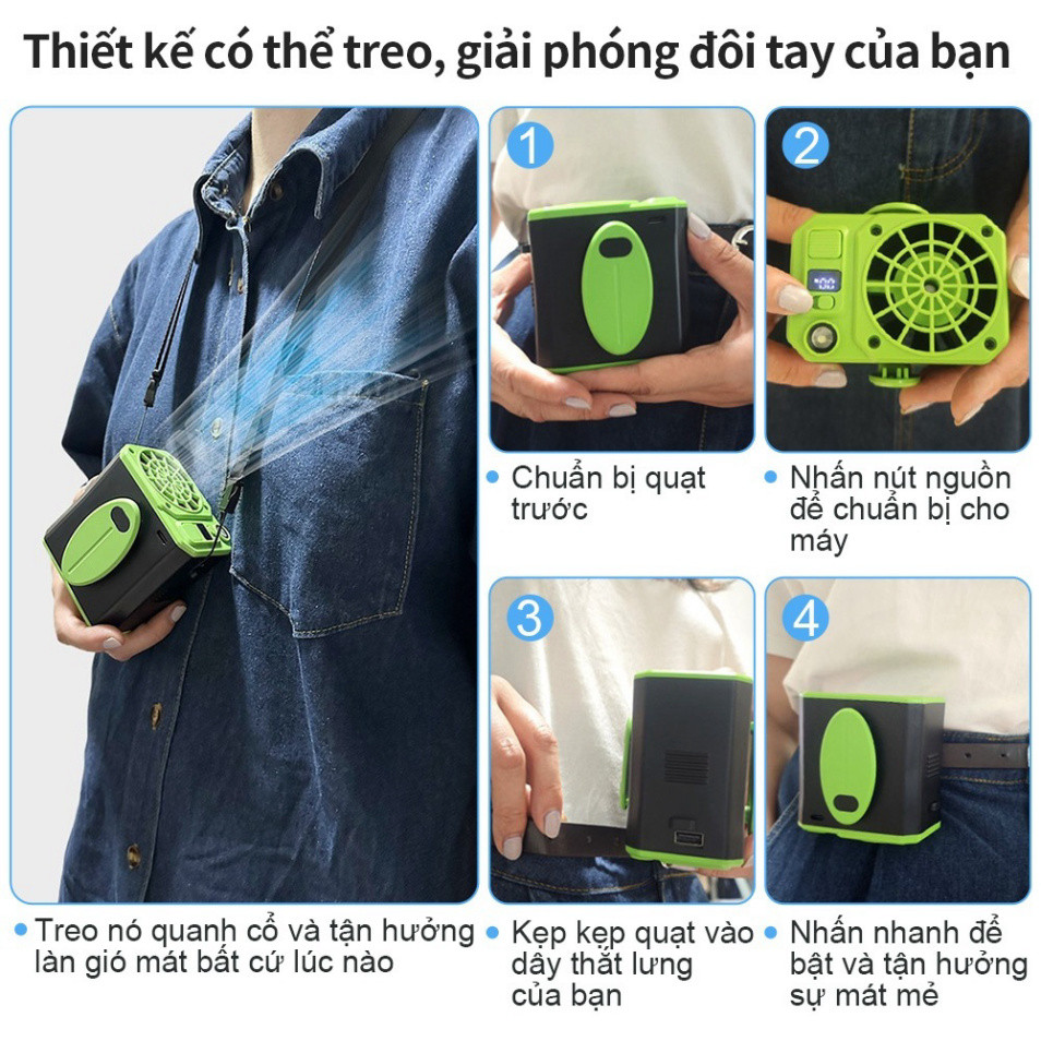 Quạt Đeo Thắt Lưng Nhỏ Gọn, Kẹp Thắt Lưng, Giải Nhiệt Nhanh, Làm Mát Hiệu Quả