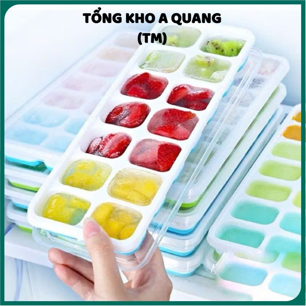 Khay làm đá chất liệu Silicon 14 viên có nắp đậy, Khuôn làm kem làm thạch hoa quả tiện lợi bền bỉ,  KHAY LÀM ĐÁ: KHAYDA